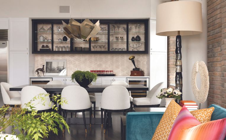 Colorful loft dining room design by Martha O'Hara Interiors